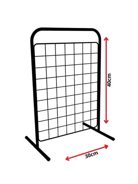 Biombo aramado preto de balcão, tela de 40 x 30 cm com base de apoio, vista frontal