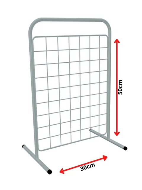 Biombo aramado branco de balcão, tela de 50 x 30 cm com base de apoio, vista frontal