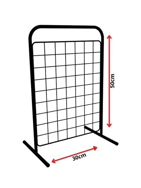 Biombo aramado preto de balcão, tela de 50 x 30 cm com base de apoio, vista frontal