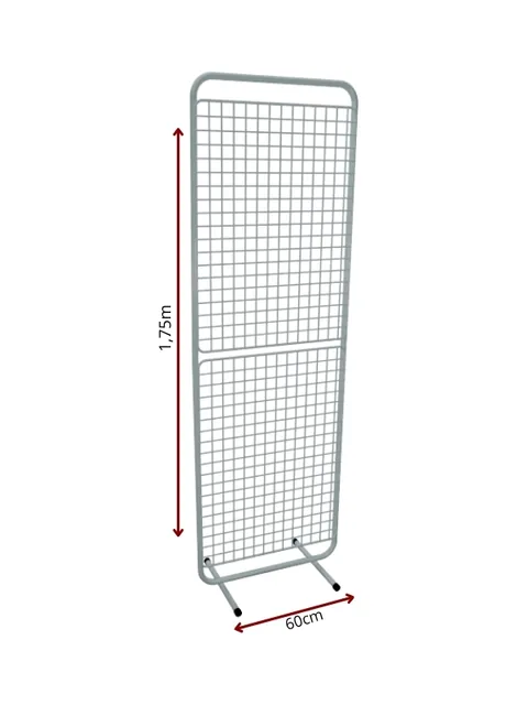 Biombo aramado branco de chão, 1,75 m de altura por 60 cm de largura, com tela em malha quadrada