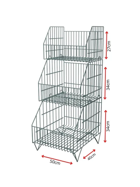 Cesto container aramado branco de chão com um nível sobre pernas, vista em três quartos