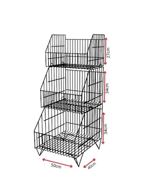 Cesto container aramado preto de chão com um nível sobre pernas, vista em três quartos