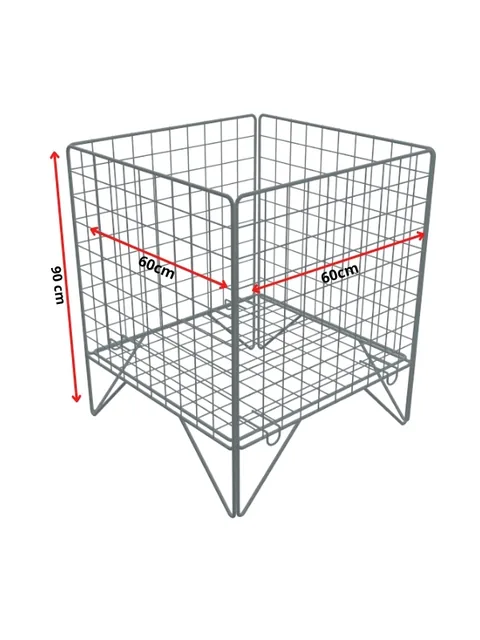 Cesto aramado branco de chão com base quadrada de 60 x 60 cm e laterais em grade, vista frontal