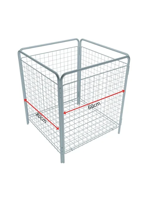 Cesto aramado branco de chão com base quadrada de 80 x 80 cm e laterais em grade, vista frontal