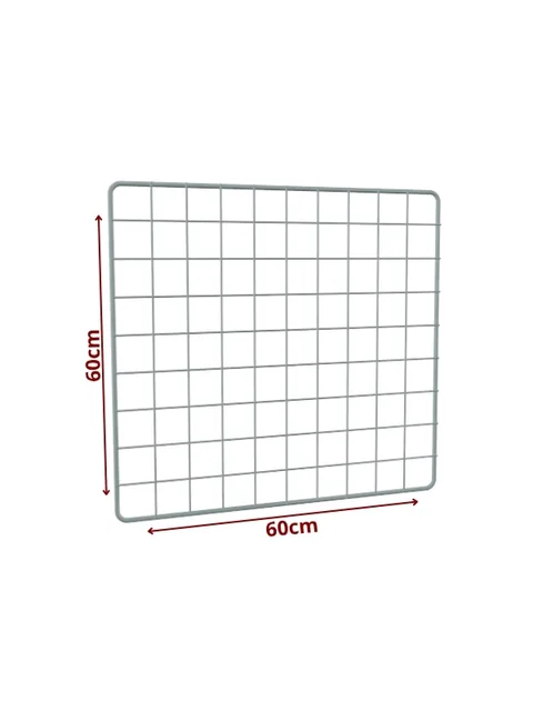 Tela aramada branca, 60 cm de largura por 60 cm de altura, malha quadrada de 5 cm, com cotas de medida
