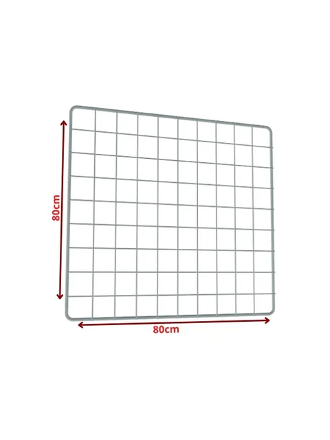 Tela aramada branca, 80 cm de largura por 80 cm de altura, malha quadrada de 5 cm, com cotas de medida