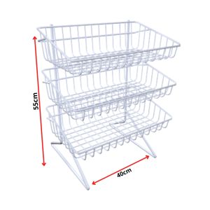 Cesto Aramado Triplo de Balcão Organizador cestos fixos 55x40cm branco