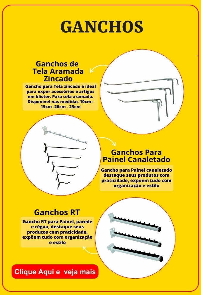 ganchos para tela aramada e painel canaletado