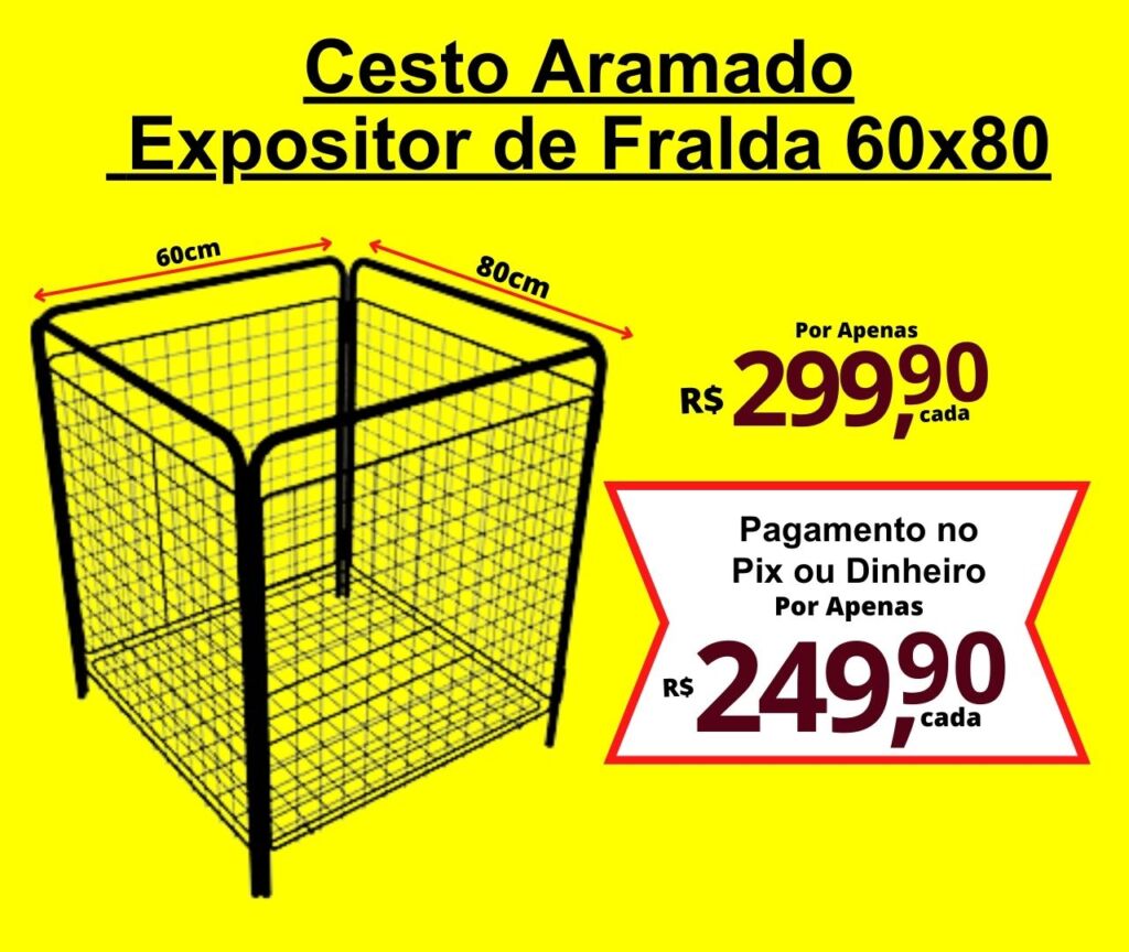 cesto aramado de fralda preto 60x80 1 comercial reis loja do lojista
