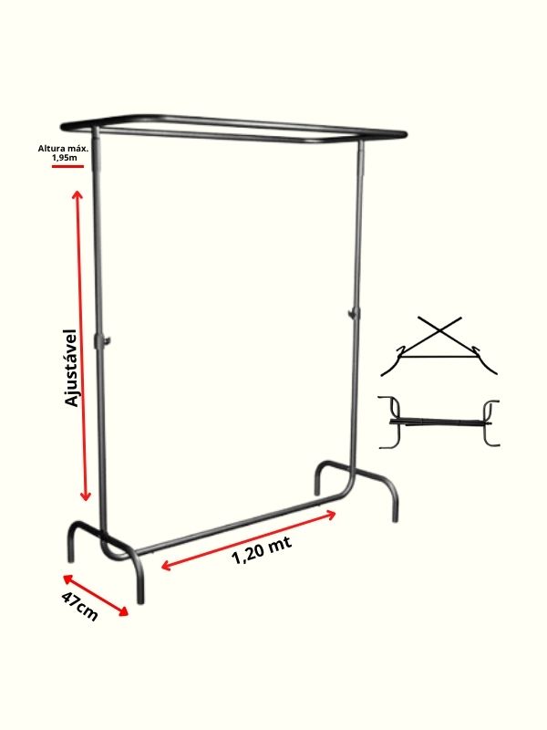 Arara Cabideiro Desfile Simples Oval Dobrável 1m20 preta