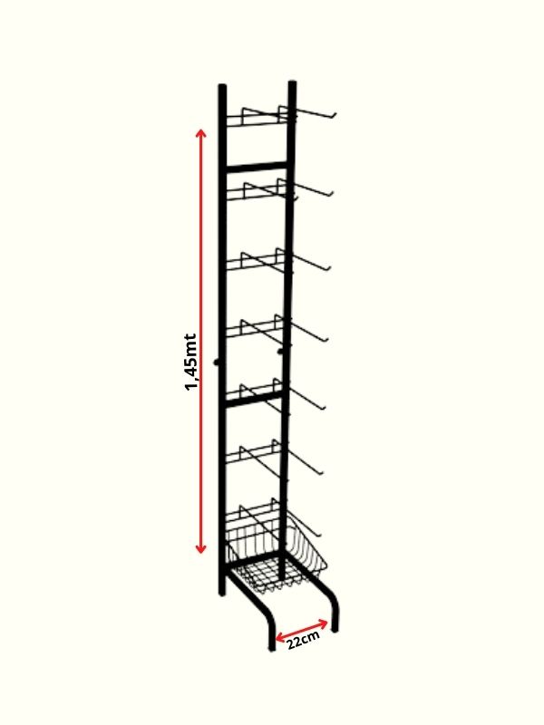 Gancheira Fini de Chão 12 Ganchos 1m45cm x 0,22 m preta