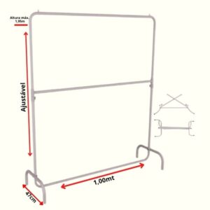 Arara Cabideiro Desfile 2 níveis Dobrável de Chão 1 m branca