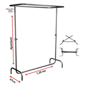 Arara Cabideiro Desfile Simples Oval Dobrável 1m20 preta