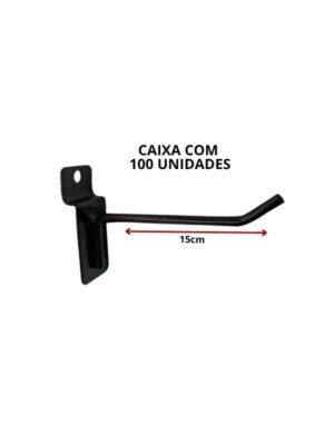 Ganchos Para Painel Canaletado 15 cm caixa com 100 unidades preto