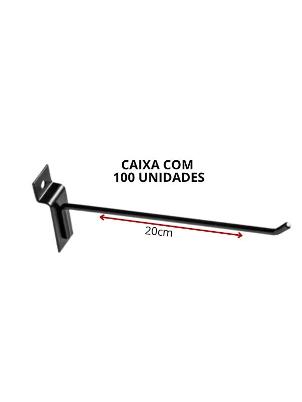 Ganchos Para Painel Canaletado 20 cm caixa com 100 unidades preto